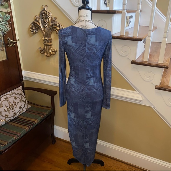 NWT’s Almost Famous Denim Print mesh Maxi Dress - Picture 9 of 12